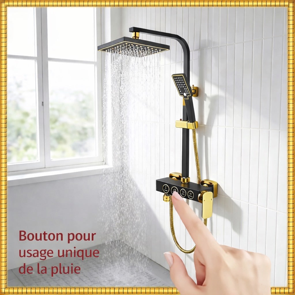Douche de luxe noir & or - Système intelligent 4 fonctions