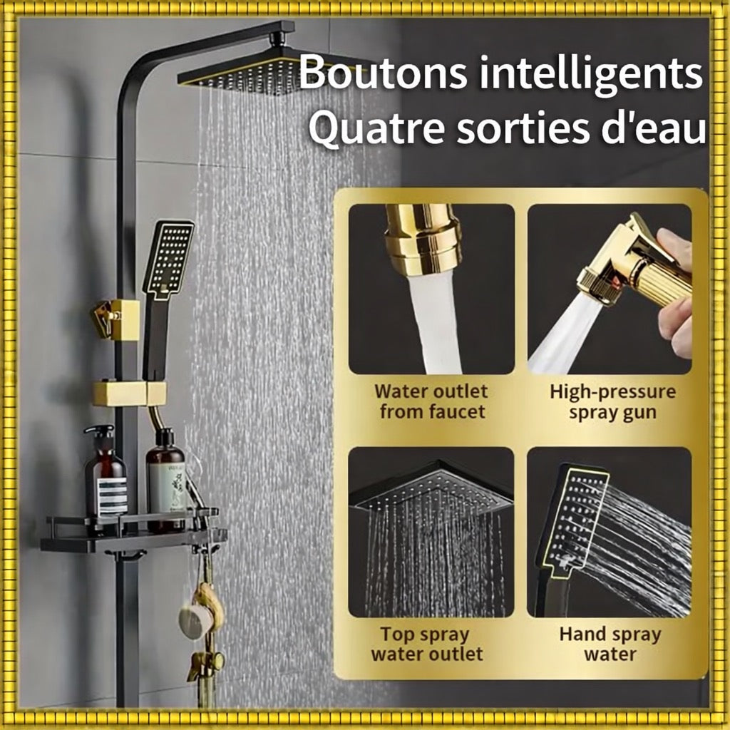Douche de luxe noir & or - Système intelligent 4 fonctions