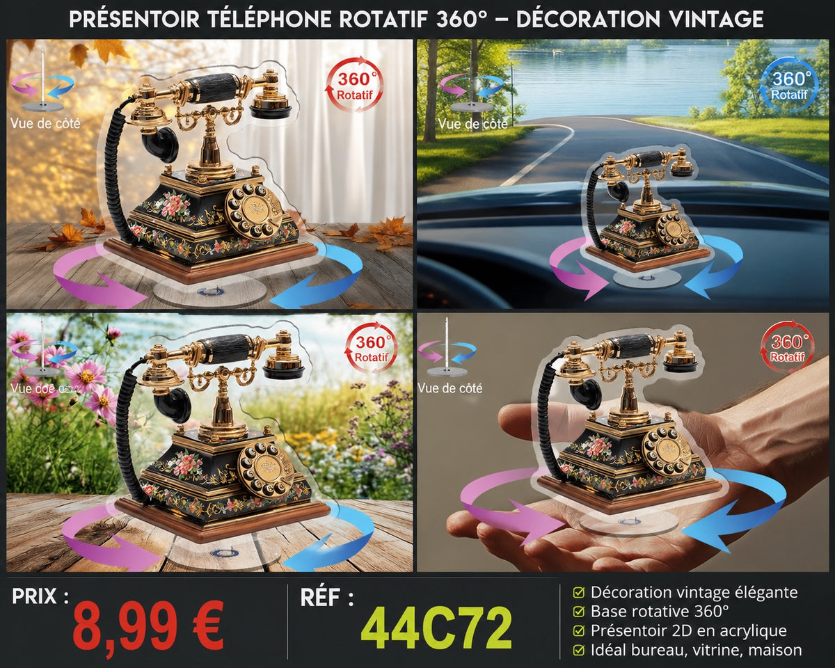 PRÉSENTOIR TÉLÉPHONE VINTAGE ROTATIF 360°