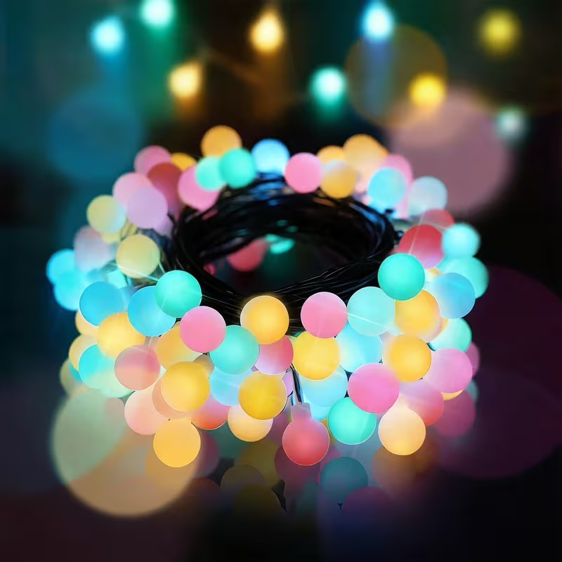 🌈 Guirlande lumineuse solaire à grosses boules LED – 12 mètres – 100 LED multicolores