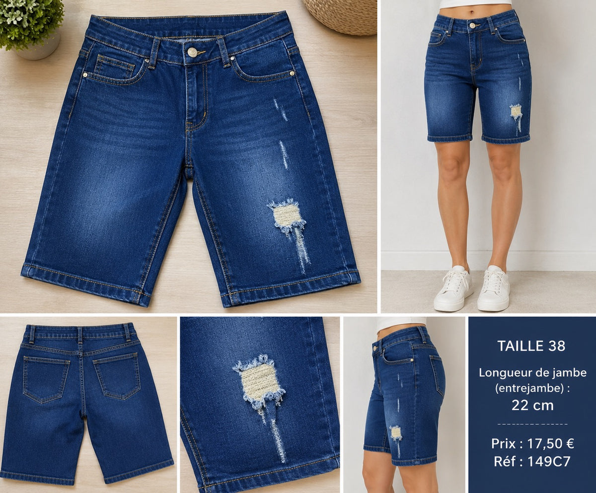 🌞 BERMUDA JEAN FEMME TAILLE 38 – STYLE DENIM TENDANCE