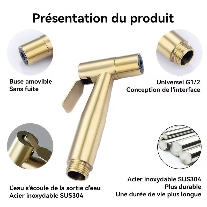 🚿 DOUCHETTE WC HYGIÈNE PREMIUM OR SATINÉ – ACIER INOXYDABLE SUS304