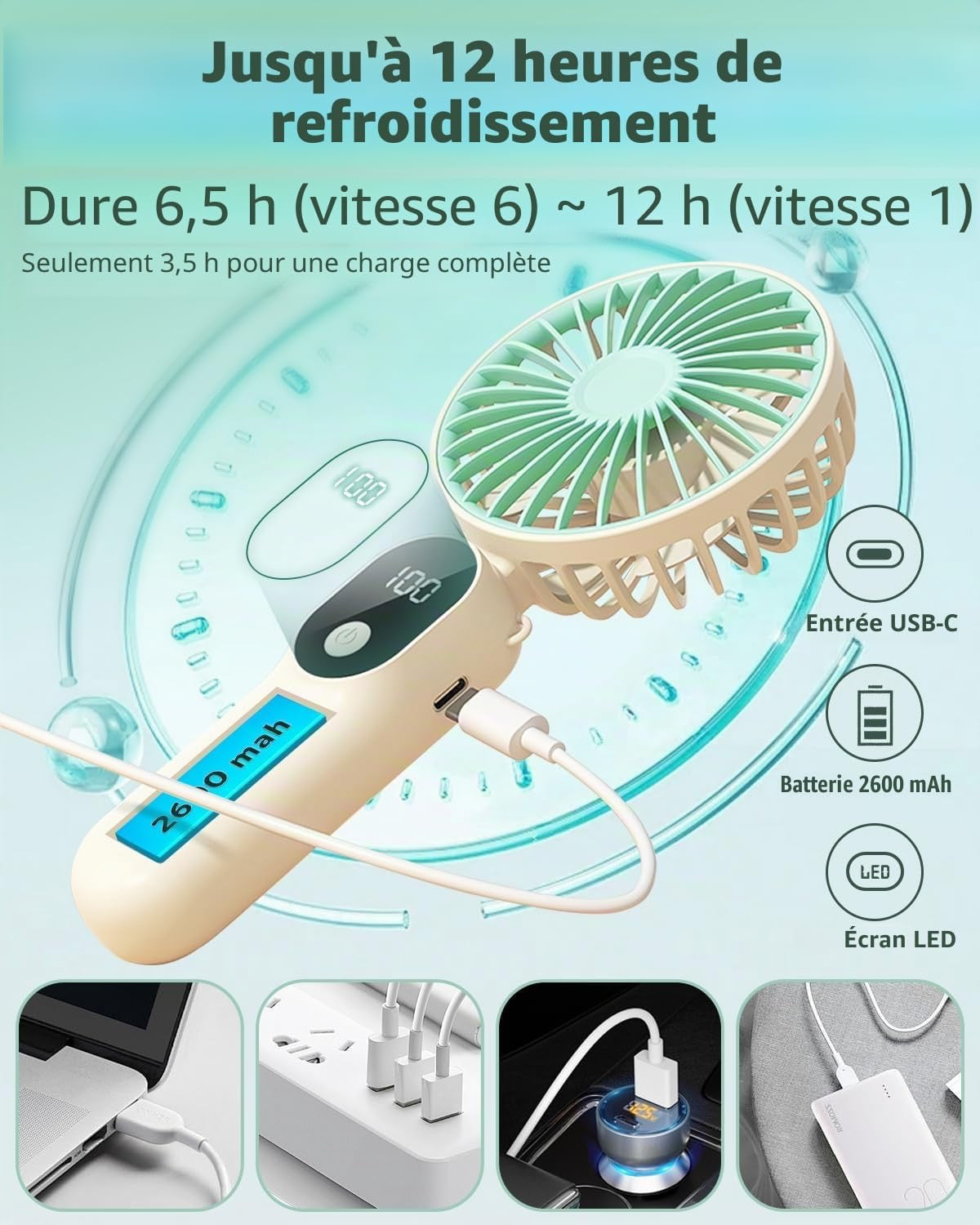 Ventilateur portable rechargeable USB-C STRHAGO Blanc