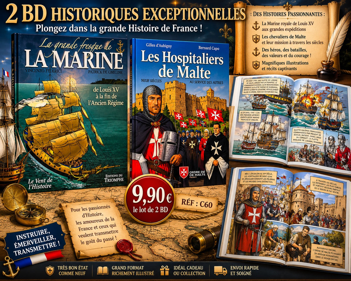 LOT DE 2 SUPERBES BANDES DESSINÉES HISTORIQUES – MARINE & CHEVALIERS DE MALTE 🇫🇷