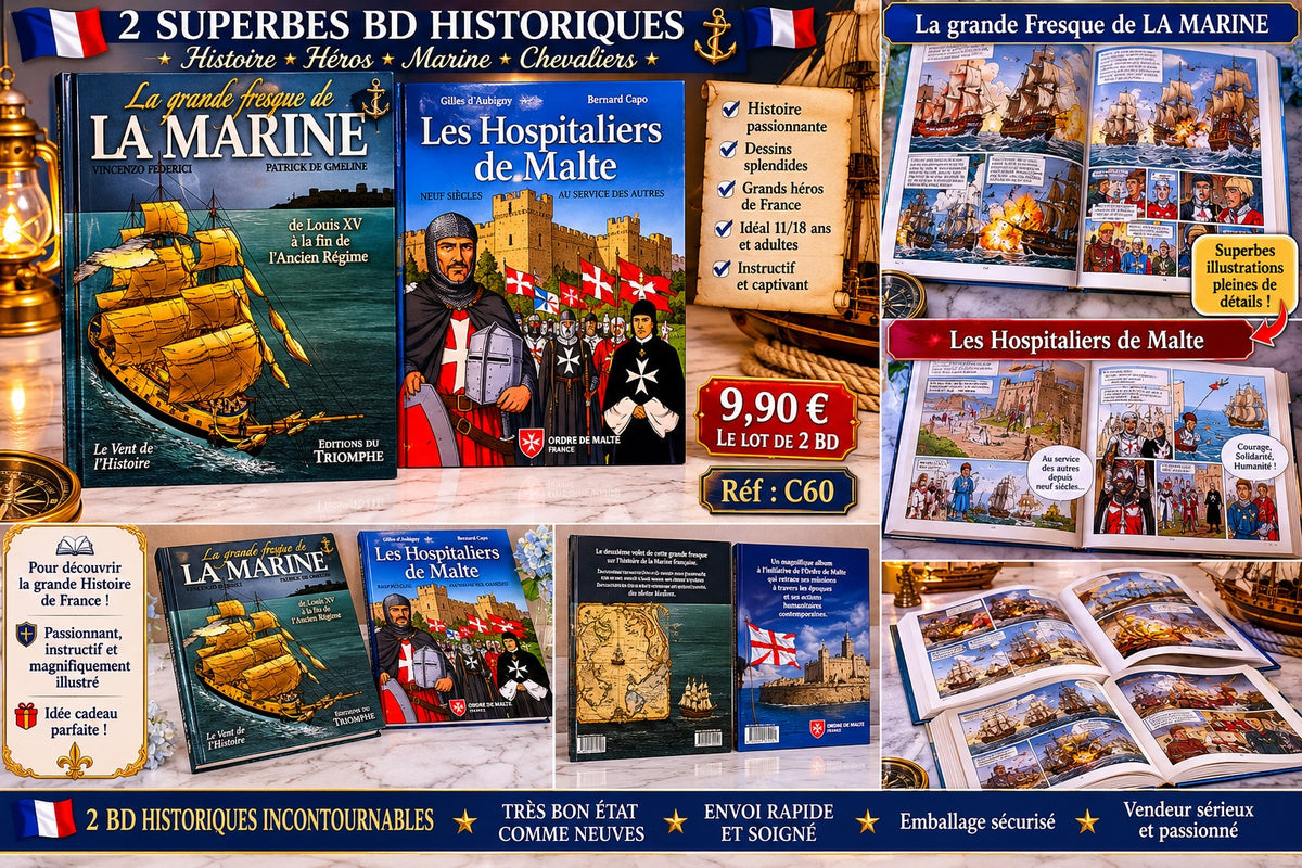 LOT DE 2 SUPERBES BANDES DESSINÉES HISTORIQUES – MARINE & CHEVALIERS DE MALTE 🇫🇷