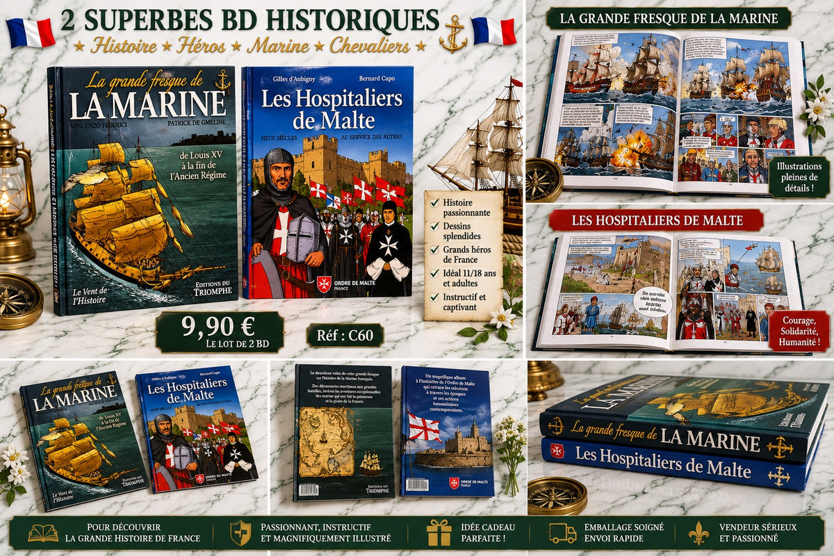LOT DE 2 SUPERBES BANDES DESSINÉES HISTORIQUES – MARINE & CHEVALIERS DE MALTE 🇫🇷