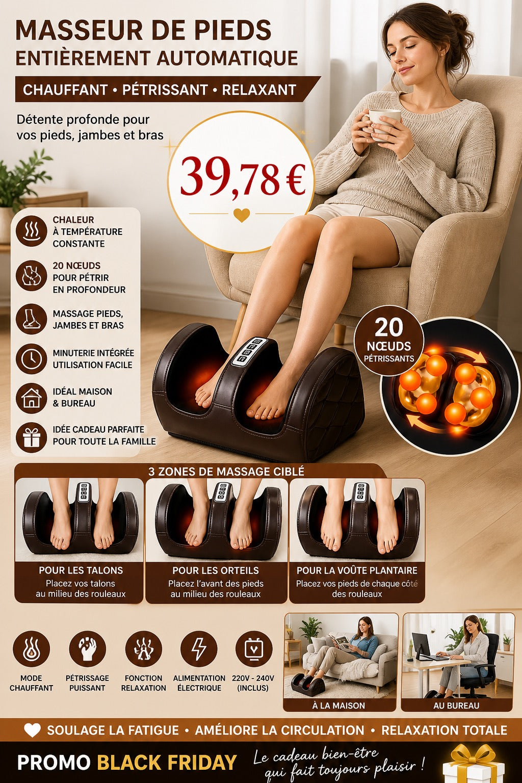 Masseur de pieds chauffant – Relaxation & Bien-être à domicile