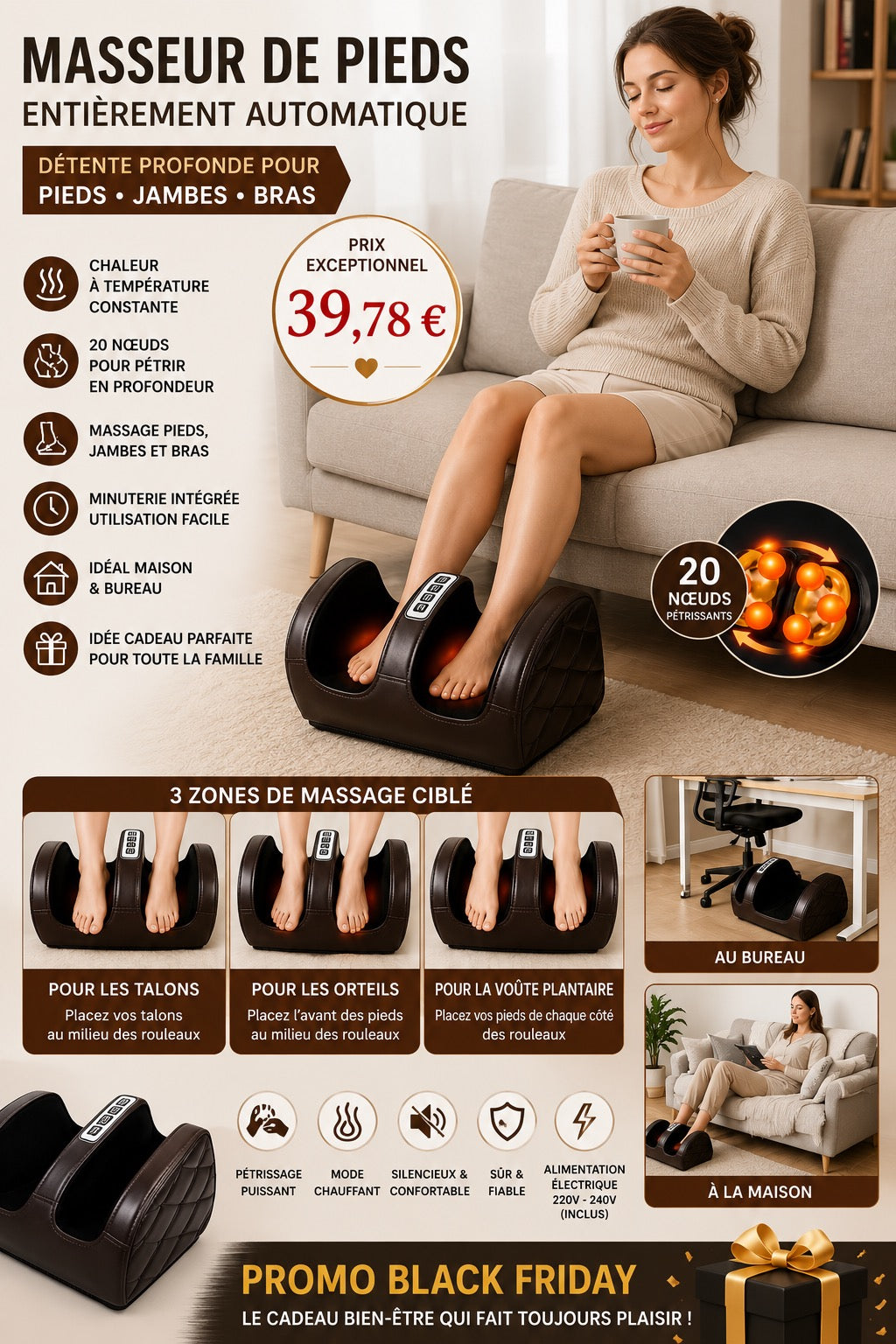 Masseur de pieds chauffant – Relaxation & Bien-être à domicile