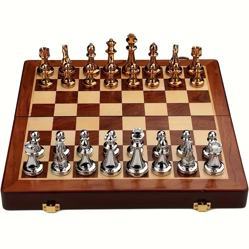 ♟️ Jeu d'Échecs Prestige 30 × 30 cm – Pièces Métal Massif & Coffret Bois Pliable