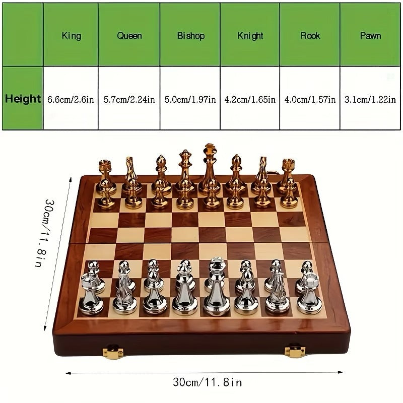 ♟️ Jeu d'Échecs Prestige 30 × 30 cm – Pièces Métal Massif & Coffret Bois Pliable