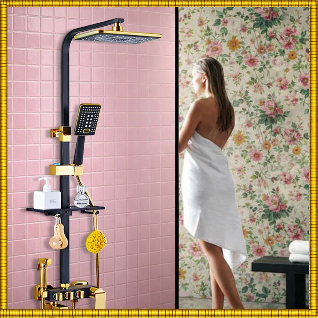 Douche de luxe noir & or - Système intelligent 4 fonctions