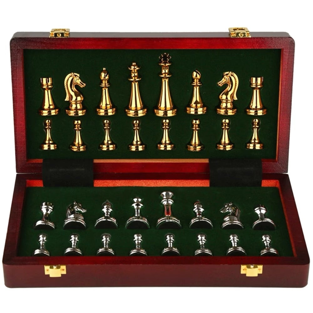 ♟️ Jeu d'Échecs Prestige 30 × 30 cm – Pièces Métal Massif & Coffret Bois Pliable