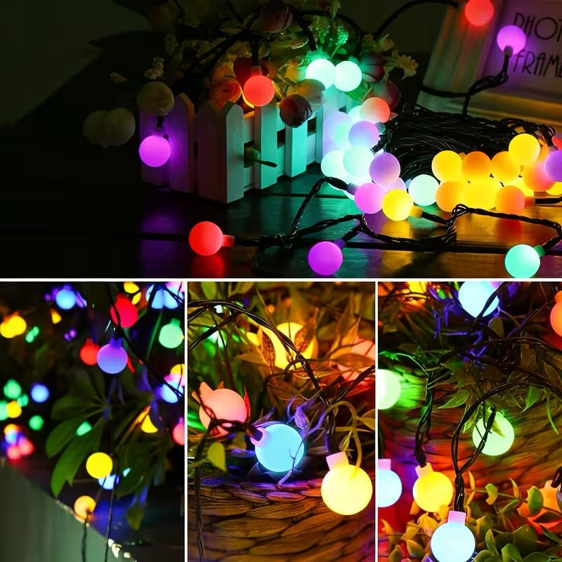 🌈 Guirlande lumineuse solaire à grosses boules LED – 12 mètres – 100 LED multicolores
