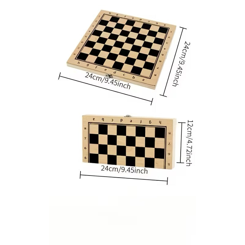 ENSEMBLE ÉCHECS 3-EN-1 EN BOIS – ÉCHECS ♟️ DAMES ⚪⚫ BACKGAMMON 🎲 ✨