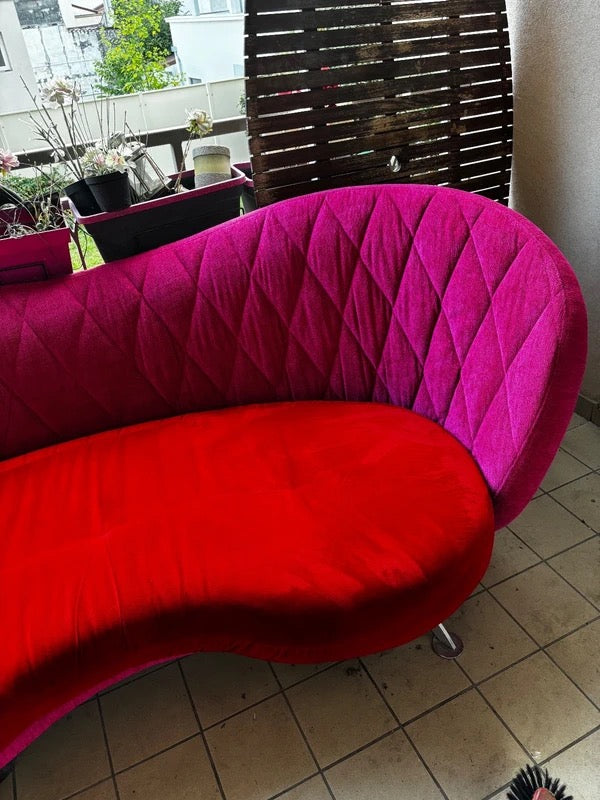 Canapé design velours rouge / fuchsia 2 m – style moderne