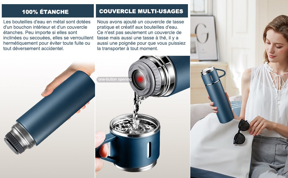 ☕ BOUTEILLE ISOTHERME PREMIUM 500 ML AVEC TASSE INTÉGRÉE