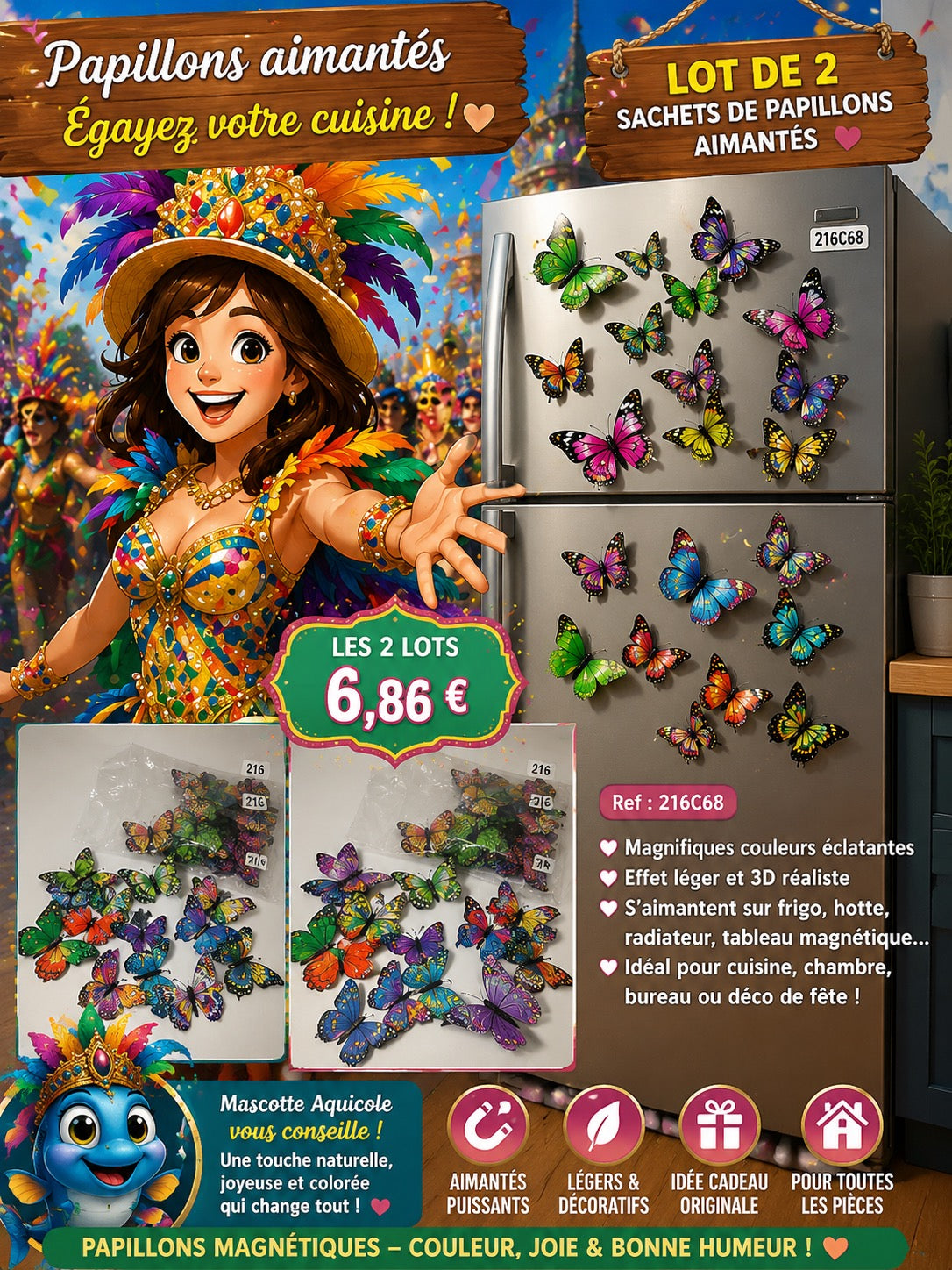 ✨ PAPILLONS AIMANTÉS DÉCORATIFS – LOT DE 2 SACHETS ✨