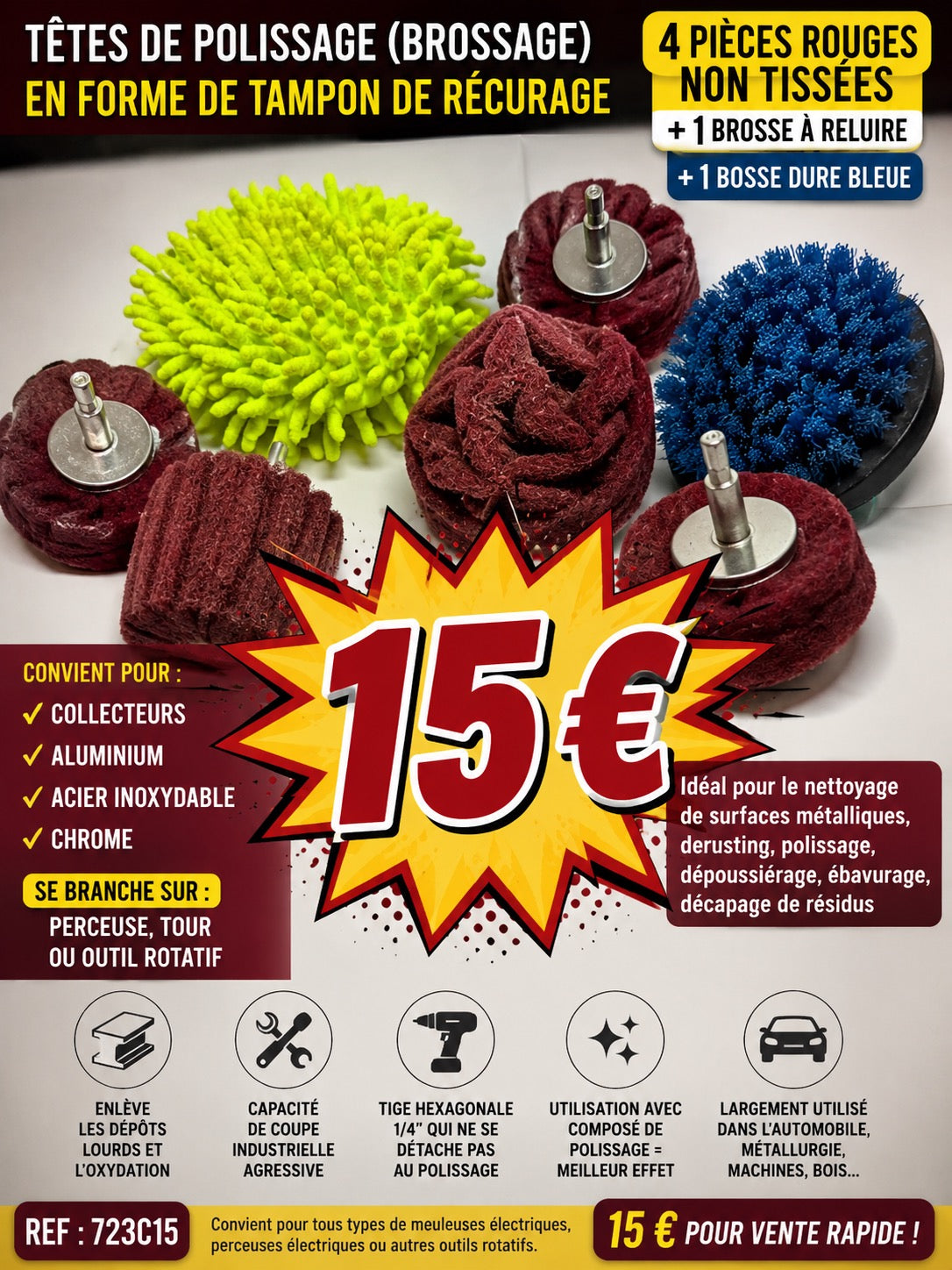 ✨ Têtes de polissage et de nettoyage pour perceuse – Kit complet 7 pièces